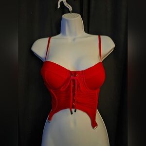 Red Lace-Up Bustier Top